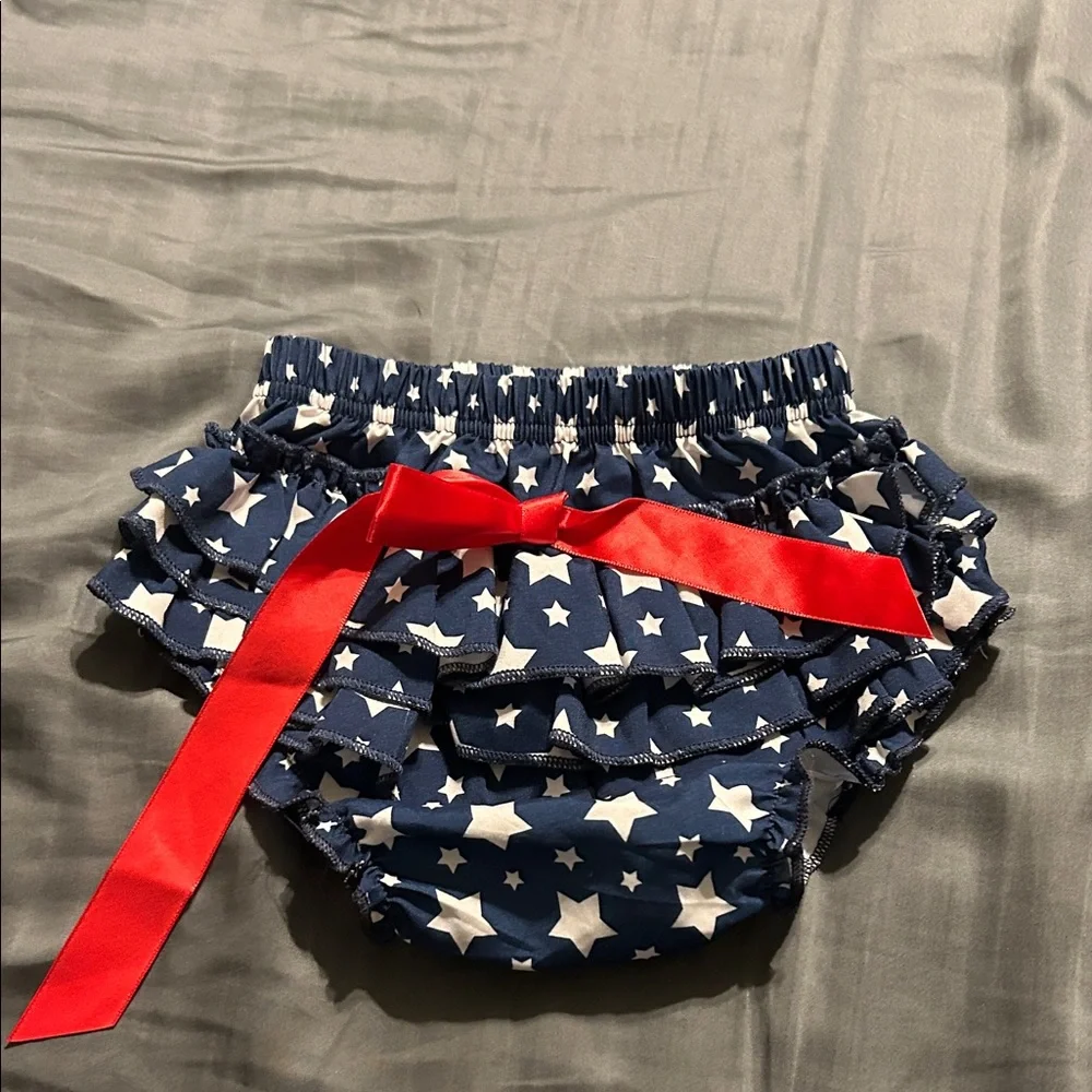 Navy Star Ruffle Bloomers with Red Bow size 6-9m July 4th